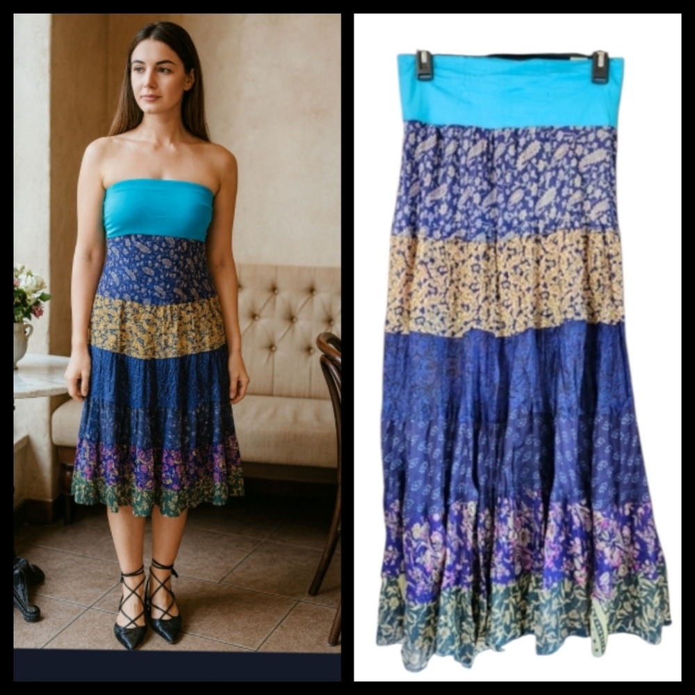 Taylor Swift inspired Bandeau Hippie Dress/Skirt-Midii SILK Lined Size Medium●